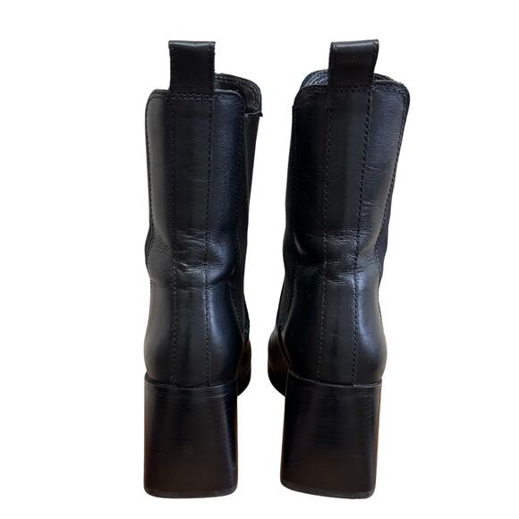 Steve Madden Argent Black Leather Square Toe Block Heel Boots 7.5M - Picture 4 of 6